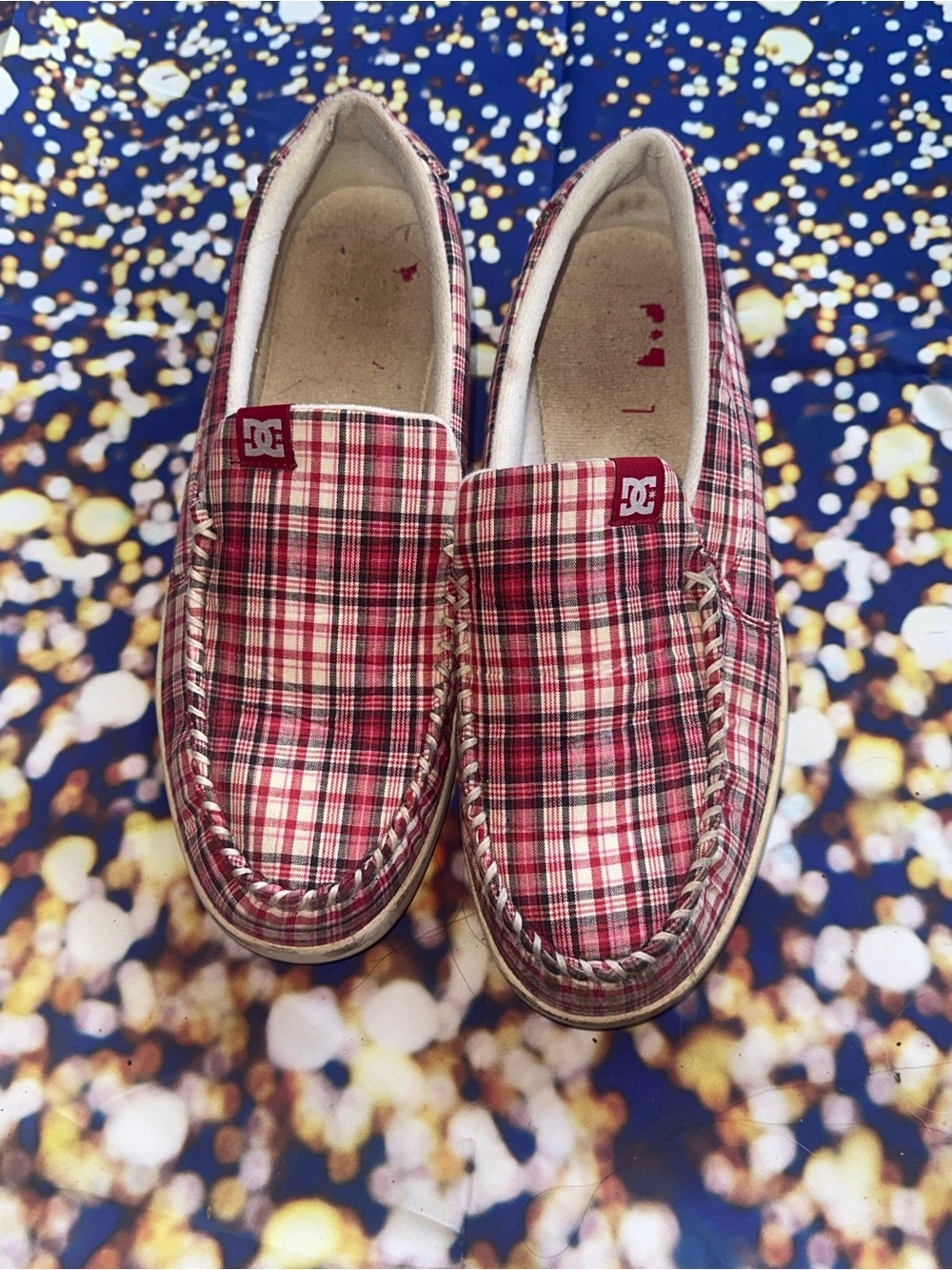 DC Plaid Slip-On Shoes - Red